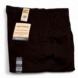 Black Dockers Easy Khaki Classic Fit Pleated Pants -All Motion Comfort Waistband